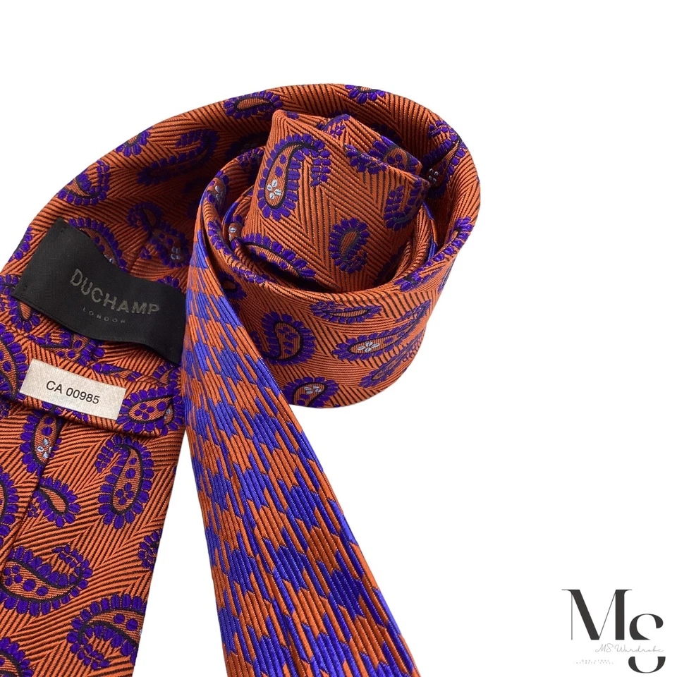 Corbata de seda de lujo Duchamp London naranja cachemira hecha en Inglaterra con: 3" EXCELENTE ESTADO Foto 4 de 4