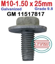 (1 Pc) M10-1.50 x 25mm Fender/Body Bolts Gr9.8 Galvanized GM 11517817