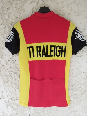 Maillot Cycliste Vintage TI-RALEIGH LECOULANT – 70's – Taille 4 – Rouge/jaune/noir