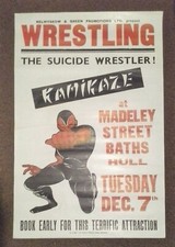 Vintage Wrestling Poster Kamikaze Hull 1965 Modesto Aledo Suicide Wrestler