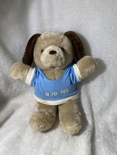 Animal Toys, Inc. 1988 Vintage Brown Cute Plush Puppy With Blue Hug Me Shirt