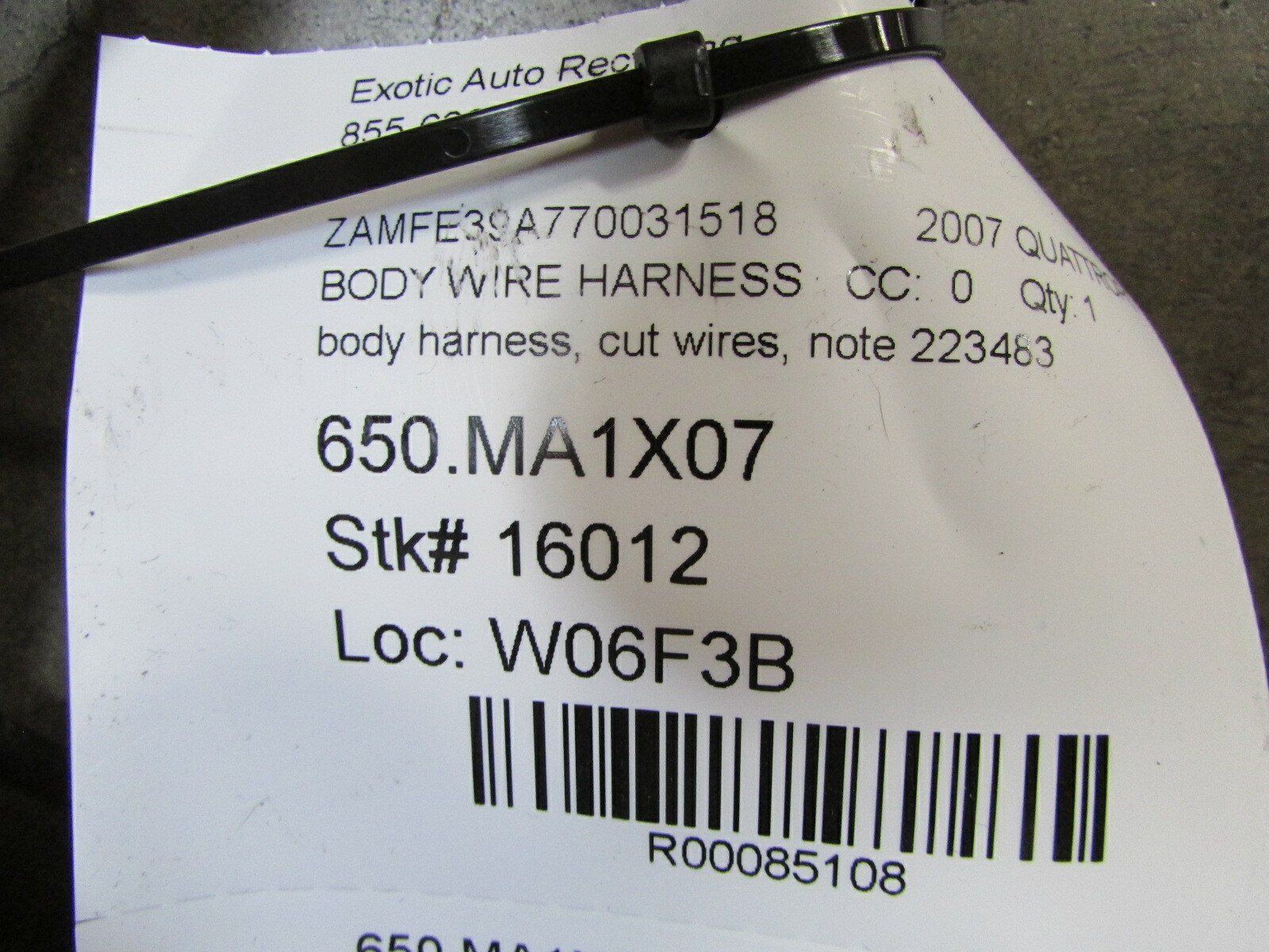 Maserati Quattroporte, Main Body Wire Harness, Used, P/N 223483