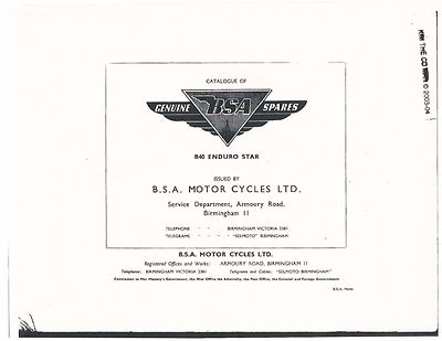 BSA Parts Manual Book 1965 B40 Enduro Star