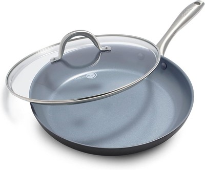 Ceramic Hard Anodized 12'' Frying Pan Skillet Oven & Broiler Safe with Lid Gray