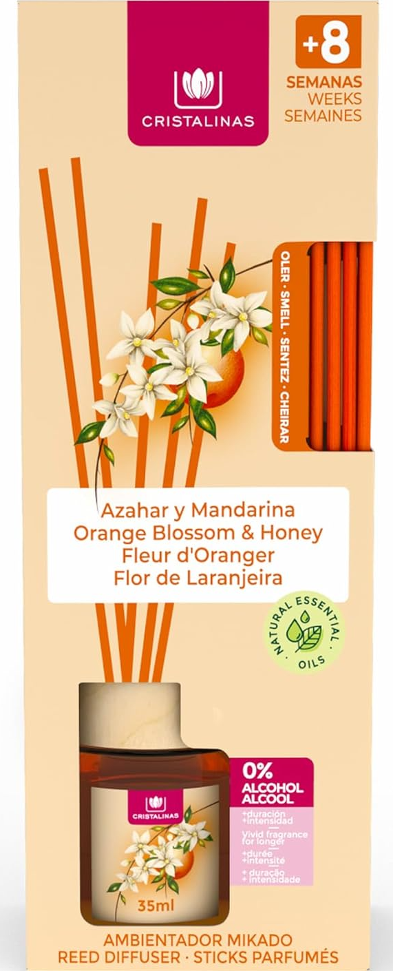 Cristalinas Reed Diffuser Home Office Air Freshener 25ml- Orange Blossom & Honey
