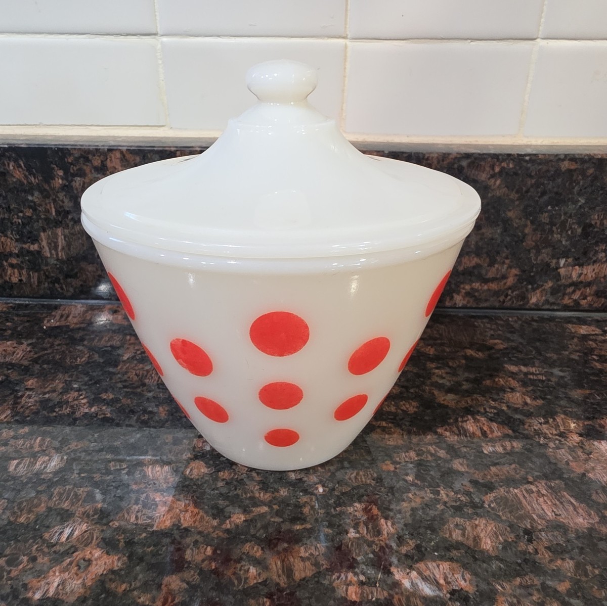 Vintage FIRE KING Glass Red POLKA DOT Grease Jar with Lid | eBay