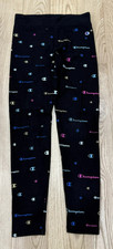 Champion: Girl's Black Leggings w/ Multicolor Champion Logo, size L