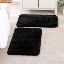Set of 2 Non Slip Shaggy Bathroom Rugs Extra Thick Soft Bath Mats Plush Micro...