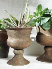 Small Mini Urn Pot, Rust Metal Urn Planter, Rustic Distressed Metal Plant Pot