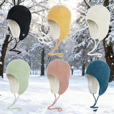 Fleece Beanie Winter Hat with Ear Flaps Windproof Ski Snow Cycling Skull Cap