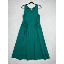 Athleta Echo Sleeveless Midi Dress Green M Drawstring Waist Lightweight Textured