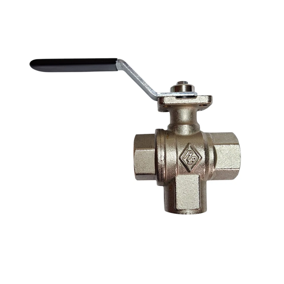 RB 3/4" Three Way T-Port Ball Valve DN20 PN16 CW617N Brass 3-Way Valve ISO 5211 - Image 3 of 4