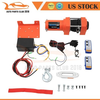 Electric Recovery Winch Towing 3000LBS Truck Trailer SUV Synthetic Rope Off Road