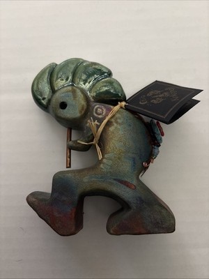 Raku Pottery Kokopelli Figurine Signed by Jeremy Diller Flute Player Figure