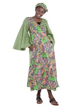 African Long Wrap Dress   100 Cotton with Pockets  Matching Headwrap