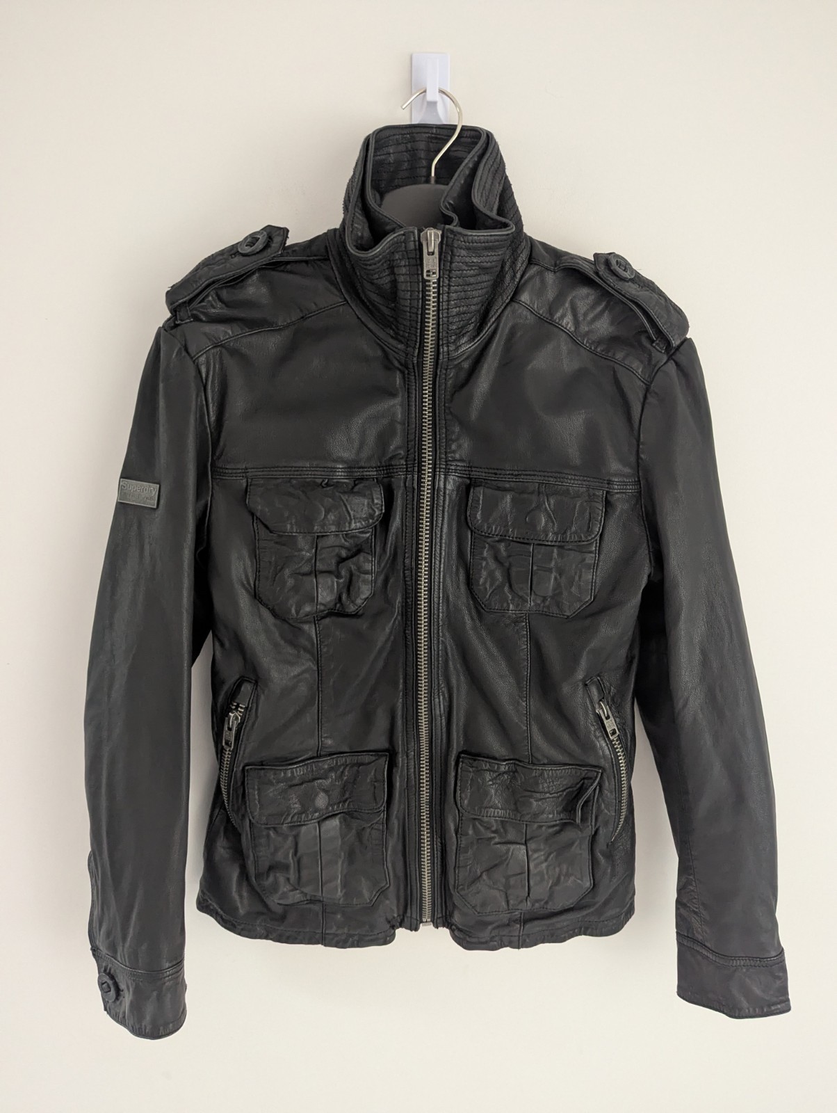 Superdry Mens Black New Brad Hero Leather Jacket. Size Medium. RRP£249.99