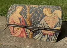 Antique Bombe Chest Covered in Aubusson Tapestry 10” x 10” x 14”