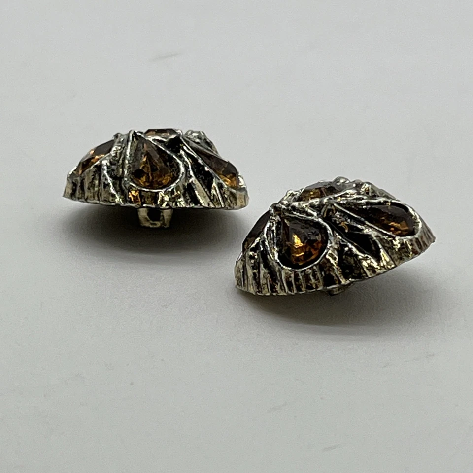2 Vintage Amber Rhinestone Antiqued Gold Tone Domed Coat Buttons - Image 3 of 4