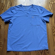 Figs Shirt Mens XL Blue Scrub Top Short Sleeve V-Neck