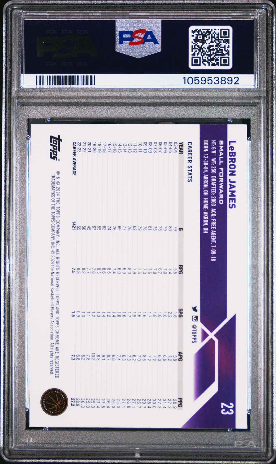 2023 Topps Chrome #23 Lebron James Speckle Refractor /299 PSA 10 view 2