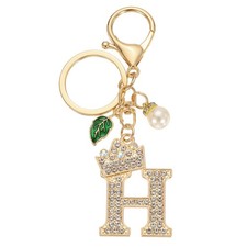 Bling Crown Initial Letter Keychain for Women Letter A-Z Key Chain Gold-H