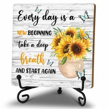 Motivational Gifts Wood Decor Sign, Inspirational Sunflower Wooden Rustic Far...