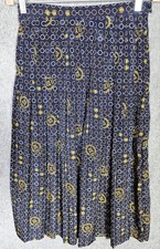 Vintage Sassco Nautical Pleated Flare Midi Skirt Womens Size 10 Blue Gold White