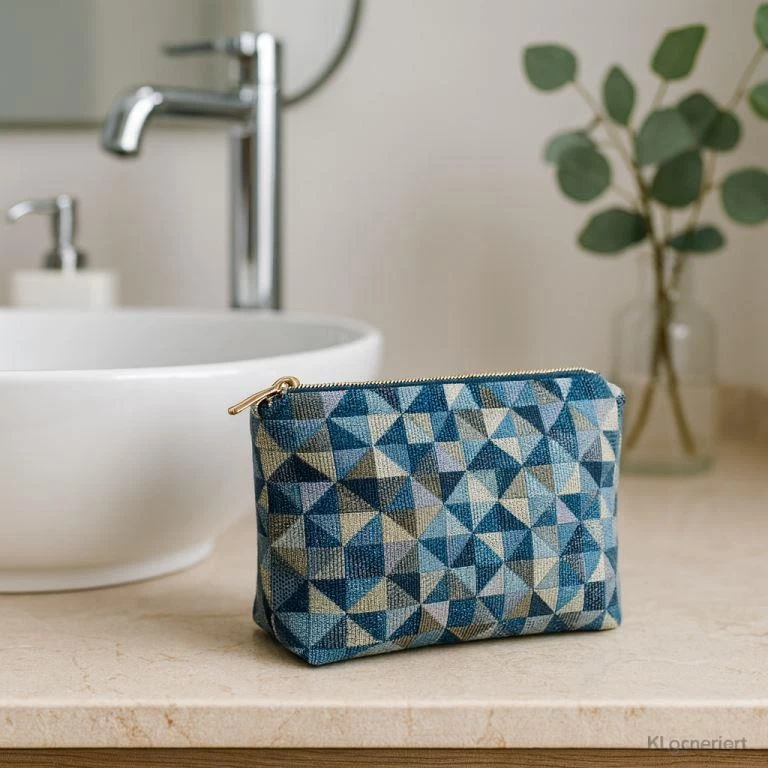 Gobelin kleine Dreiecke im Quadrat blauDekostoff Meterware (Preis=0,5m) - Bild 2 von 4