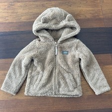Eddie Bauer Toddler fleece jacket bear hood size 24M EUC tan Khaki zip-up