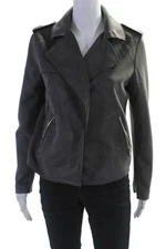 Tahari Womens Suede Textured Silver Tone Hardware Zip Collar Jacket Gray Size SP