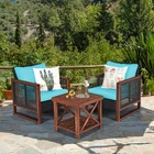 3PCS Rattan Wicker Patio Conversation Set Outdoor Furniture Set w/ Turquoise