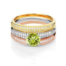 2.44 Ct Round Green Peridot 925 Sterling Silver Set of 3 Stacking Ring