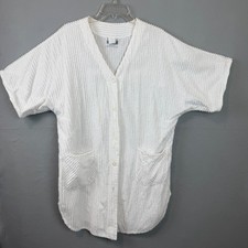 VTG Tuftees Womens Short Cotton Terrycloth Swim Cover Up Robe White Button Up M