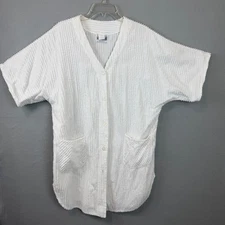 VTG Tuftees Womens Short Cotton Terrycloth Swim Cover Up Robe White Button Up M