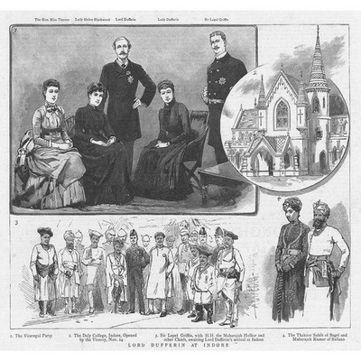 INDIEN Szenen vom Besuch von Lord Dufferin in Indore - antiker Druck 1886