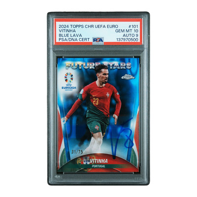 Vitinha Signed 2024 Topps Chrome UEFA Euro Blue Lava /75 Future