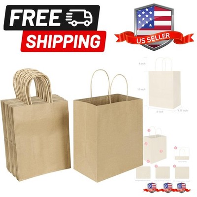 50 Pack 8x.75x10 Inch Medium Brown Kraft Paper Bags with Handles Bulk for Bir...