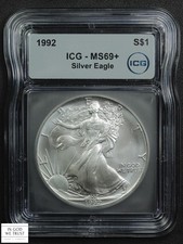 1992 American Silver Eagle ASE $1 ICG MS 69+ Plus