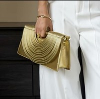 Gold Clutch Purse Half Moon Evening Bag Noodle Arch Metallic Wedding Party Clutc