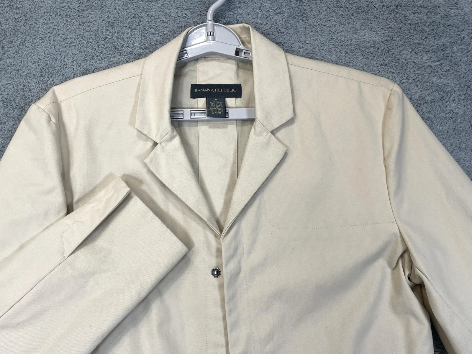 Banana Republic Coat Mens Medium White Cotton Blend Zip Front Overcoat Blazer