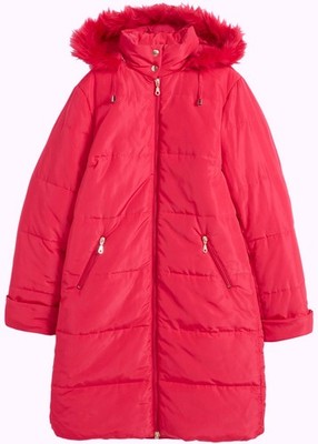 Kurz-Steppmantel mit Fellimitatkapuze Gr. 36 Magentarot Damen-Jacke Mantel Neu