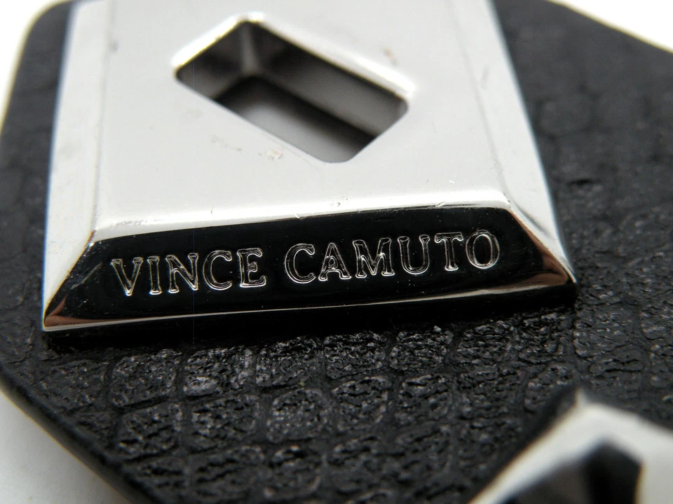 Brazalete unisex plateado envolvente de cuero de serpiente firmado por Vince Camuto negro raro Foto 3 de 3