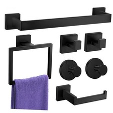 Bathroom Hardware Accessories Set: Bath Towel Bar Set, 7-Pieces Matte Black