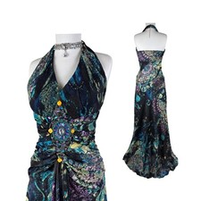 Vintage Beaded Halter Maxi Dress: Boho Glam Evening Gown