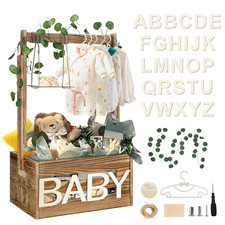 Wooden Baby Shower Crate Closet, Baby Shower Basket with 33.5" High Hanger Rack