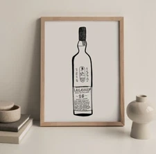 A4 Whisky Print, Lagavulin 16, Islay Whisky, Black & White Art, Fathers Day Guft