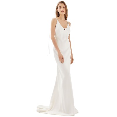 Topshop Bride V-Neck Satin Sheath Gown, Ivory, Size 10US | eBay