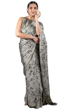 Indian Chiffon Saree With Unstitched Blouse Piece Party Wedding Wear For Women