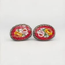FAP Fabbrica Angelo Pessar Micro Mosaic Bold Red Floral Earrings Made In Italy