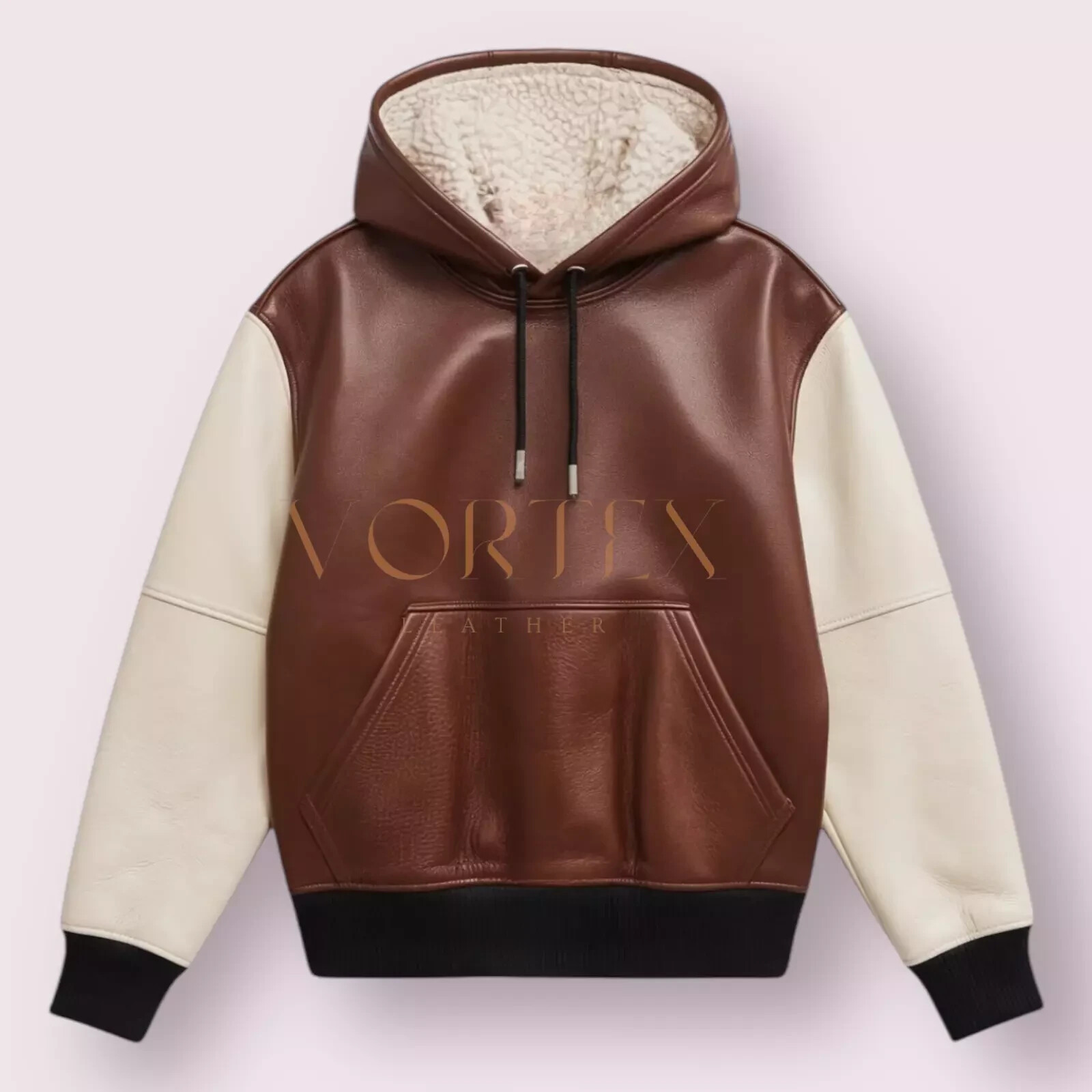 Men's Brown Lambskin Leather Hoodie Classic Stylish Design